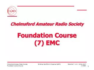 Chelmsford Amateur Radio Society Foundation Course (7) EMC