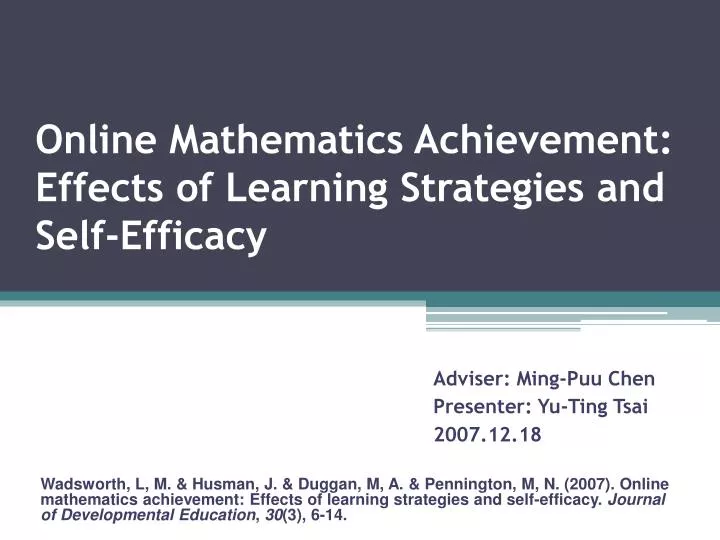 online mathematics achievement effects of learning strategies and self efficacy