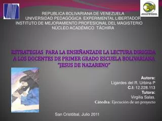REPUBLICA BOLIVARIANA DE VENEZUELA UNIVERSIDAD PEDAGÓGICA EXPERIMENTAL LIBERTADOR INSTITUTO DE MEJORAMIENTO PROFESIONAL
