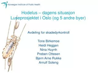 Hodelus – dagens situasjon Luseprosjektet i Oslo (og 5 andre byer)
