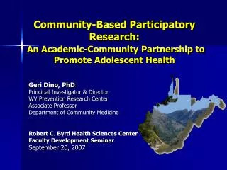 Community-Based Participatory Research: An Academic-Community Partnership to Promote Adolescent Health
