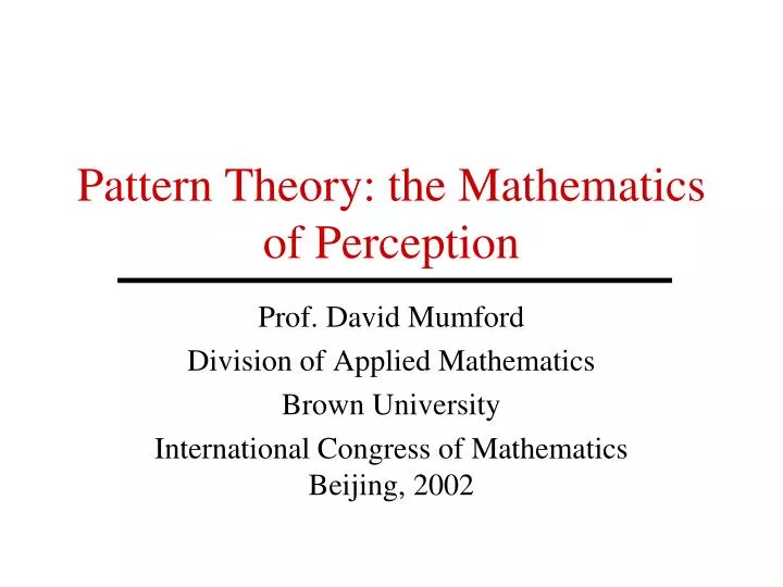 pattern theory the mathematics of perception