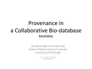 Provenance in a Collaborative Bio-database RAASWiki