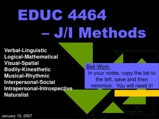 EDUC 4464 – J/I Methods