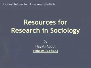 Resources for Research in Sociology