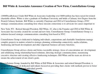 Bill White & Associates Announce Creation of New Firm