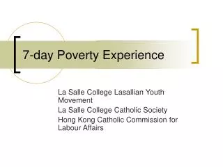 7-day Poverty Experience