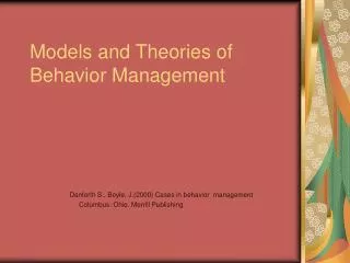 Models and Theories of Behavior Management