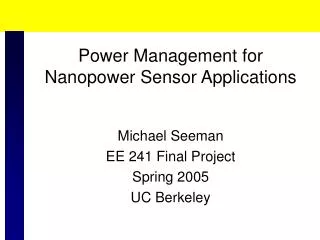 Power Management for Nanopower Sensor Applications