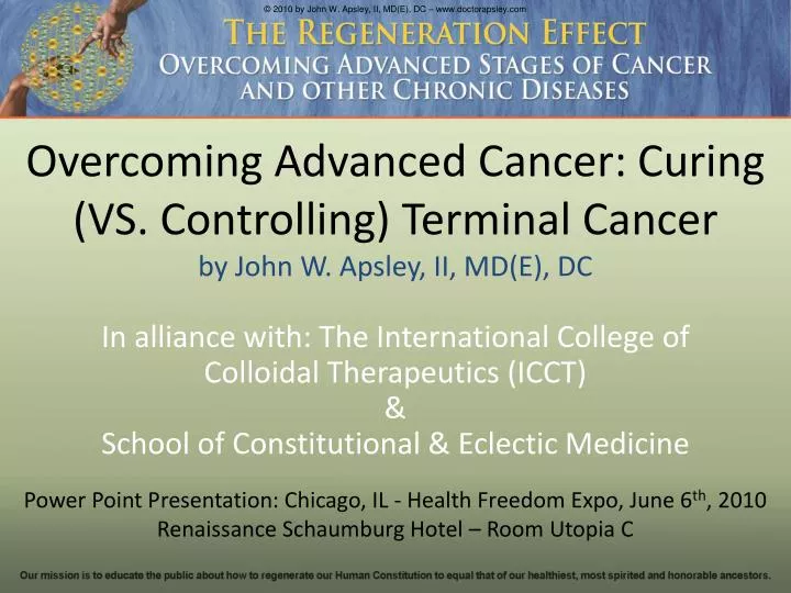 overcoming advanced cancer curing vs controlling t erminal cancer by john w apsley ii md e dc