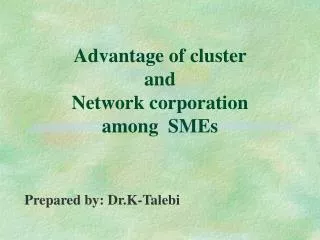 Advantage of cluster and Network corporation among SMEs