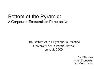 Bottom of the Pyramid: A Corporate Economist’s Perspective