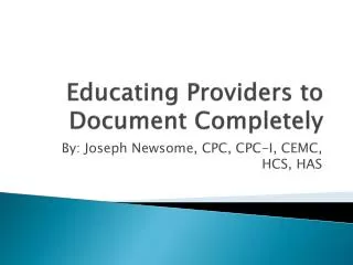 Educating Providers to Document Completely