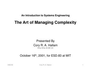 An Introduction to Systems Engineering The Art of Managing Complexity