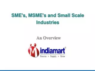 An Overview of SME's and Small Scale Industries