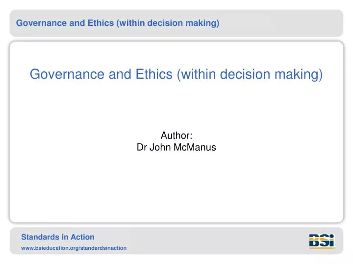governance and ethics within decision making