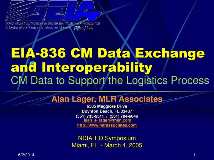 eia 836 cm data exchange and interoperability cm data to support the logistics process