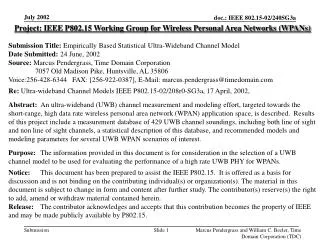 Project: IEEE P802.15 Working Group for Wireless Personal Area Networks (WPANs) Submission Title: Empirically Based Sta