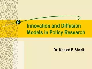 Innovation and Diffusion Models in Policy Research