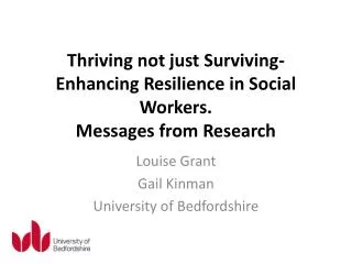 Thriving not just Surviving- Enhancing Resilience in Social Workers. Messages from Research