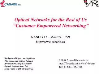 Optical Networks for the Rest of Us “Customer Empowered Networking”
