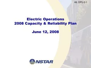 Electric Operations 2008 Capacity &amp; Reliability Plan June 12, 2008
