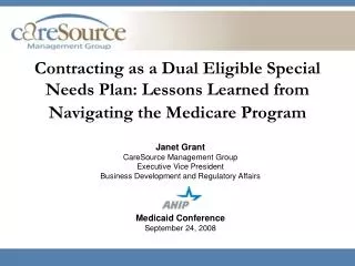 Contracting as a Dual Eligible Special Needs Plan: Lessons Learned from Navigating the Medicare Program