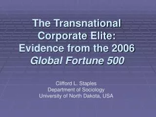 The Transnational Corporate Elite: Evidence from the 2006 Global Fortune 500