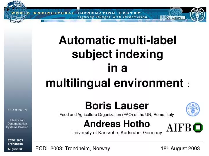 automatic multi label subject indexing in a multilingual environment