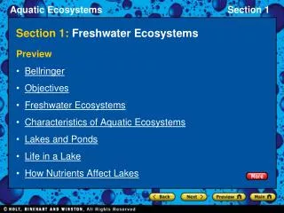 Section 1: Freshwater Ecosystems