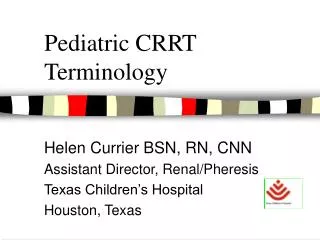 Pediatric CRRT Terminology