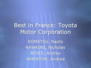 Best in France: Toyota Motor Corporation