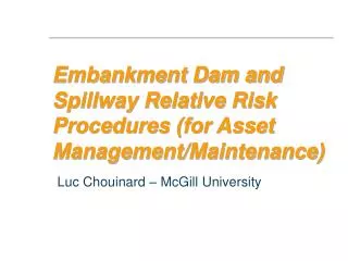 Embankment Dam and Spillway Relative Risk Procedures (for Asset Management/Maintenance)