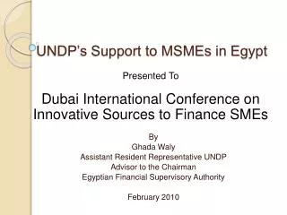 UNDP’s Support to MSMEs in Egypt