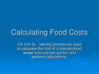 Calculating Food Costs