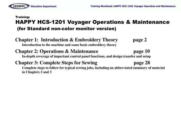 training happy hcs 1201 voyager operations maintenance for standard non color monitor version