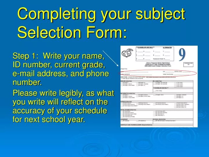 completing your subject selection form