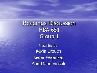 Readings Discussion MBA 651 Group 1