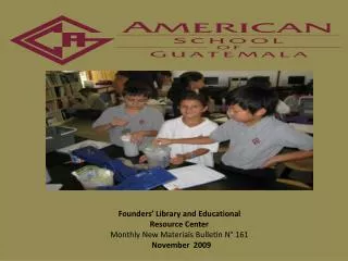 Founders’ Library and Educational Resource Center Monthly New Materials Bulletin N° 161 November 2009