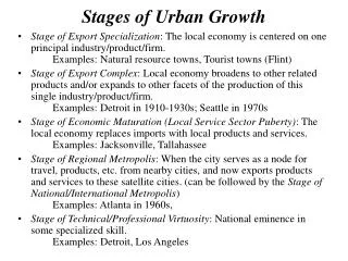 Stages of Urban Growth