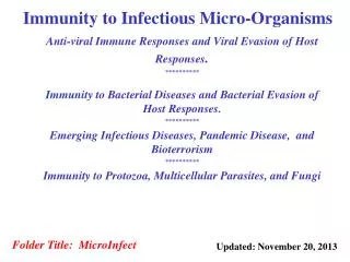 Immunity to Infectious Micro-Organisms
