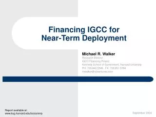 Financing IGCC for Near-Term Deployment