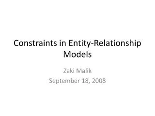 Constraints in Entity-Relationship Models