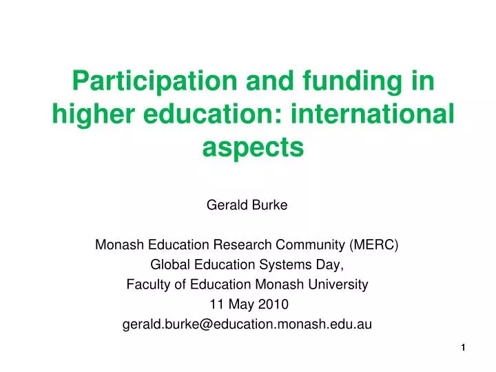 participation and funding in higher education international aspects