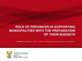 ROLE OF PROVINCES IN SUPPORTING MUNICIPALITIES WITH THE PREPARATION OF THEIR BUDGETS