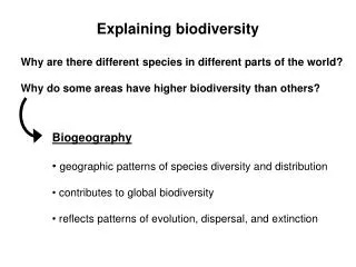 Why are there different species in different parts of the world? Why do some areas have higher biodiversity than others?