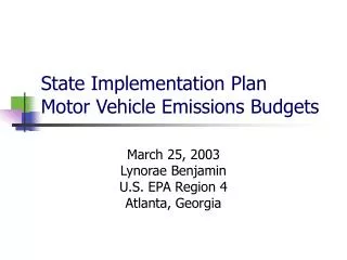 State Implementation Plan Motor Vehicle Emissions Budgets