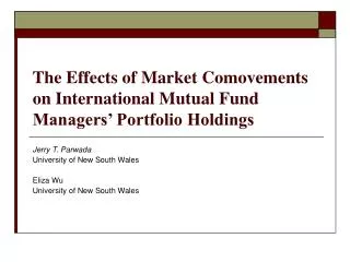 The Effects of Market Comovements on International Mutual Fund Managers’ Portfolio Holdings