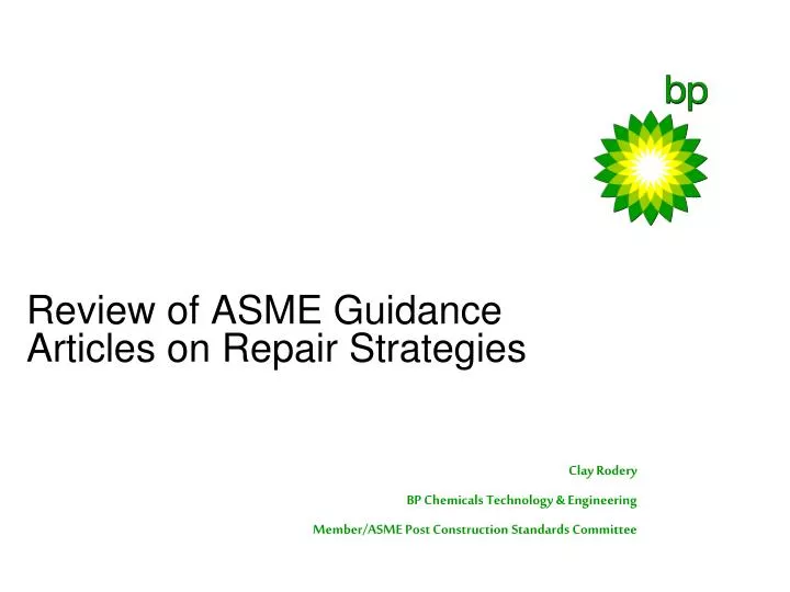 review of asme guidance articles on repair strategies