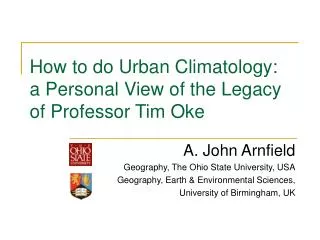 How to do Urban Climatology: a Personal View of the Legacy of Professor Tim Oke
